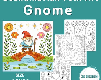 Scandinavian Folk Art Gnome Coloring Pages: 30 Nordic Floral Designs (Digital Download)