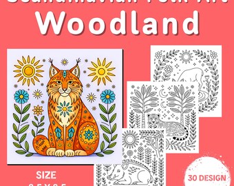 Woodland Folk Art Coloring Pages | 30 Nordic Designs (PDF Pattern)