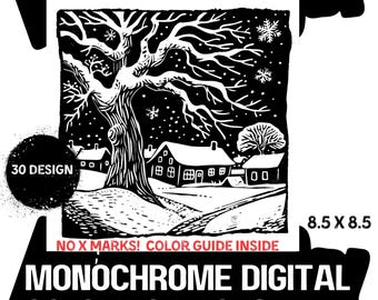 30 Winter in Monochrome Digital Coloring Pages Mindful designs use just one color PDF  Printable Coloring Sheets  Winter Activities