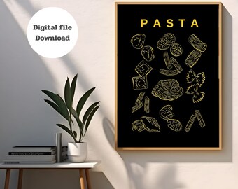Types of Pasta Print, Minimalist Kitchen Decor (Digital Download)