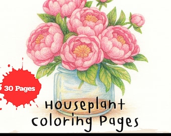 30 Houseplant Coloring Printable Digital Download Relaxing Adult Designs Botanical Coloring Pages Pot Plant Coloring Cute Plants