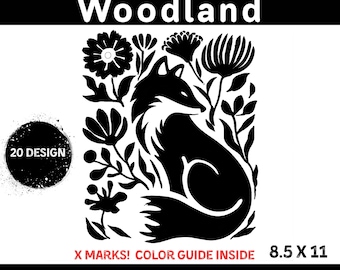 20 Monochrome Woodland Digital Coloring Pages use just one color PDF  Printable Coloring Sheets