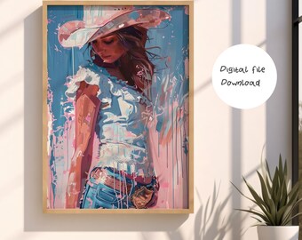 Coastal Cowgirl Art Print, Preppy Western Room Decor (Digital Download)
