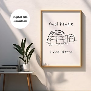 Cool People Live Here Print, Funky Prints, Modna sztuka ścienna, Plakat introwertyka, Dekoracja ścienna retro, Prezent dla introwertyka, Minimalistyczny wydruk