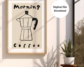 Moka Pot Print, Hand Drawn Coffee Illustration (Digital Download)