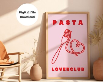 Pasta Lover Club Print, Minimalist Kitchen Art (Digital Download)