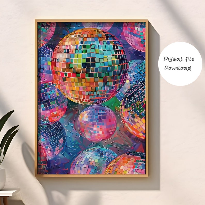 Funky Disco Ball Print Colorful Maximalist Wall Art digital Download funky-disco-ball-print-colorful-maximalist-wall-art-digital-download