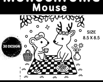 Monochrome Mouse Coloring Book: 30 Easy Designs (PDF)