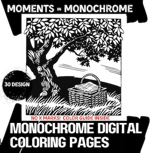 30 Moments in Monochrome Digital Coloring Pages Mindful designs and illustrations use just one color PDF  Printable Coloring Sheets