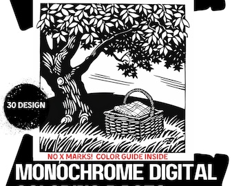 Monochrome Digital Coloring Pages: 30 Mindful Designs (PDF Download)