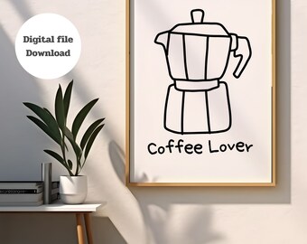 Hand Drawn Moka Pot Print, Coffee Lover Kitchen Art (Digital Download)