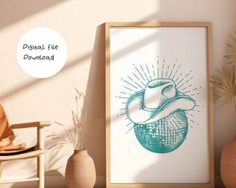 Impressão de Bola de Cowboy Disco, Arte de Parede Retrô Verde Sálvia (Impressões Digitais)