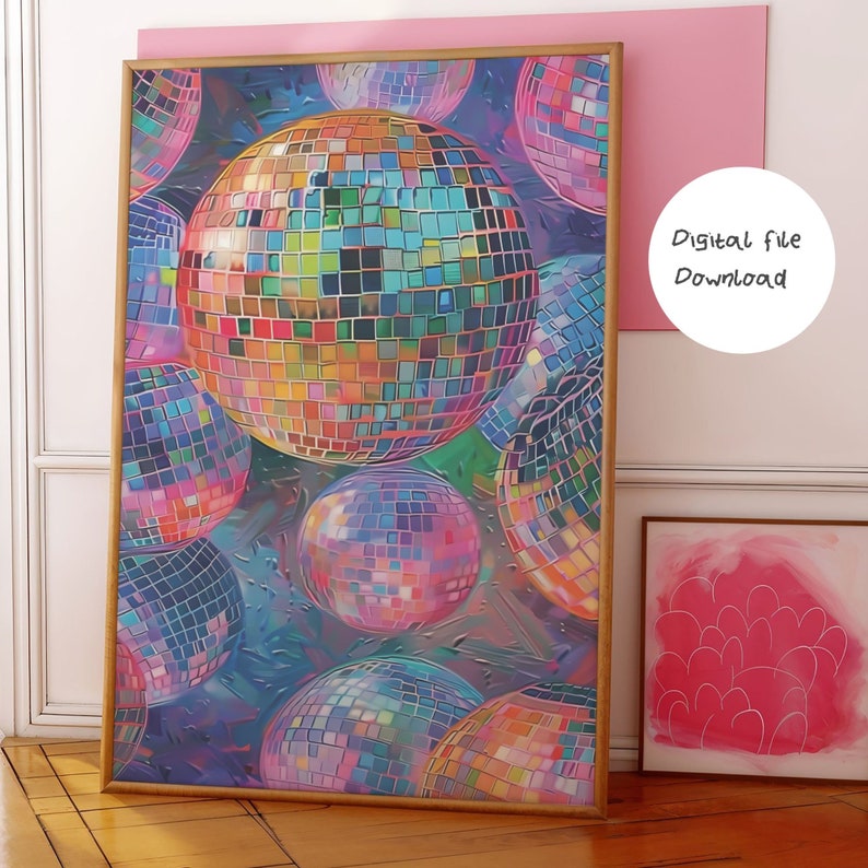 Funky Disco Ball Print Colorful Maximalist Wall Art digital Download funky-disco-ball-print-colorful-maximalist-wall-art-digital-download