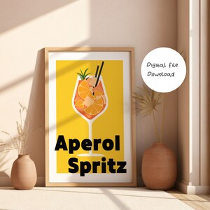 Sztuka ścienna Spritz/ Wydruk Aperol Spritz/ Wydruk koktajlowy/ Plakat z napojami kuchennymi/ Plakat z koktajlami/ Styl malarstwa olejnego/ Sztuka ścienna koktajlowa