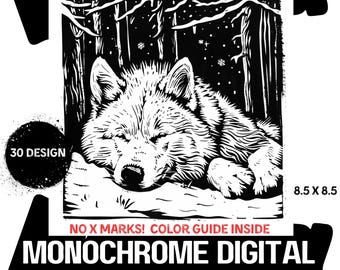 30 Dog Monochrome Coloring Pages: Mindful Designs (Digital Download)