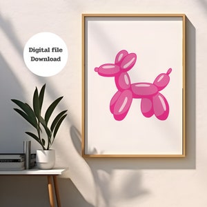 Pink balloon dog poster, Balloon Art ,Retro poster, Preppy room decor, Funky wall art, Dorm room decor, Aesthetic poster, Balloon Dog Poster