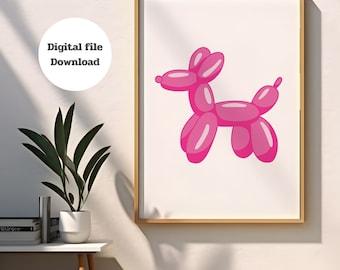 Pinker Ballon Hund Kunstdruck, Retro Retro Dekor (Digitaler Download)