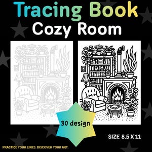 30 Cozy Room Tracing Book :  Mindful Designs , Stress relief, Cozy Interior Tracing Book Printable PDF,  Tracing Pages,  Sketch Line Art