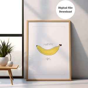 Minimalistische banaan, bananenprint voor grappige keuken, fruitmuurkunst, bananenmuurkunstprint, trendy muurkunst, kinderdagverblijfdecor, bananenposter,