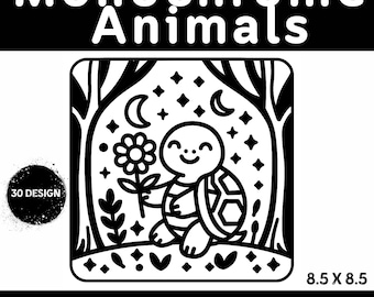 30 Monochrome Animals Coloring Pages, Minimalist Designs (PDF Printable)
