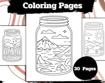 Boho Landscape Coloring Pages, Minimalist Jar Theme (Printable Download)