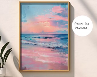 Pink Coastal Abstract Print, Girly Apartment Decor (Digital Prints)
