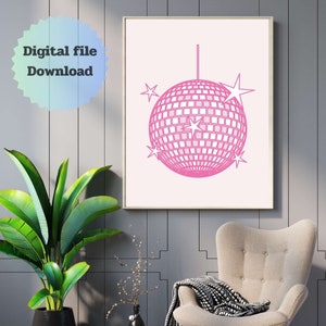 Disco Ball Wall Art,Pink,Aesthetic Wall Art,Girly Wall Art, Apertment Wall Decor, Retro Art,Digital Prints,Wall Art,Disco Ball Print