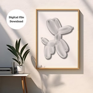 Gray balloon dog poster, Balloon Art ,Retro poster, Preppy room decor, Funky wall art, Dorm room decor, Aesthetic poster, Balloon Dog Poster