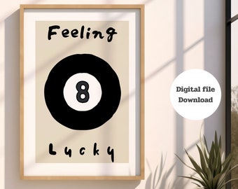 Lucky 8 Ball Retro Print, Trendy Aesthetic Poster (Digital Download)