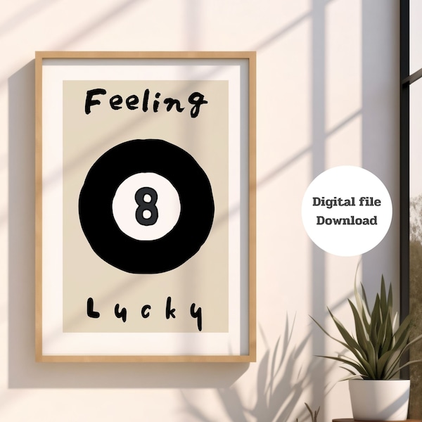 Feeling Lucky 8 Ball Print, Aesthetic Retro Poster, 8 Ball Cherries,Trendy Poster, Indie Poster Decor,Positive Quotes, Lucky You Poster