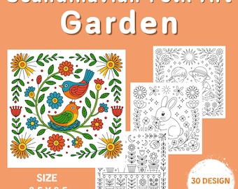 30 Garden Scandinavian Folk Art Coloring Pages Nordic Floral & Folk  Designs Printable Coloring Sheets for Adults and Kids