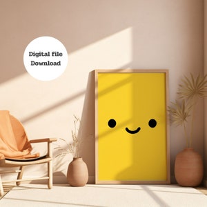 Niedlicher Smiley Gesichtsdruck, Minimalistischer Druck, Glückliches Gesicht Geschenkidee, Smile Wandkunst, Smile Face Print, Smiley Gesicht Gelb, Glückliches Gesicht