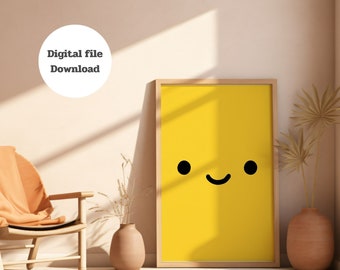 Gelber Smiley Gesicht Druck, Minimalistische Wandkunst (Digitaler Download)