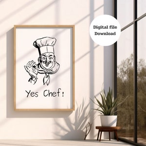 Yes Chef ミニマルラインアート トレンディなウォールアート キッチンウォールプリント 料理の名言プリント キッチン装飾 Yes Chef ポスター 面白いギフト