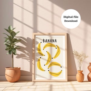 Banaan Wall Art Print, Fruit Wall Art, Esthetisch Keuken Decor, Banaan print, Keuken Fruit Print, Kinderdagverblijf Decor, Kunst aan de muur, Banaan Poster,