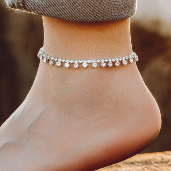 Diamond Round Anklet - Women's Ankle Bracelet