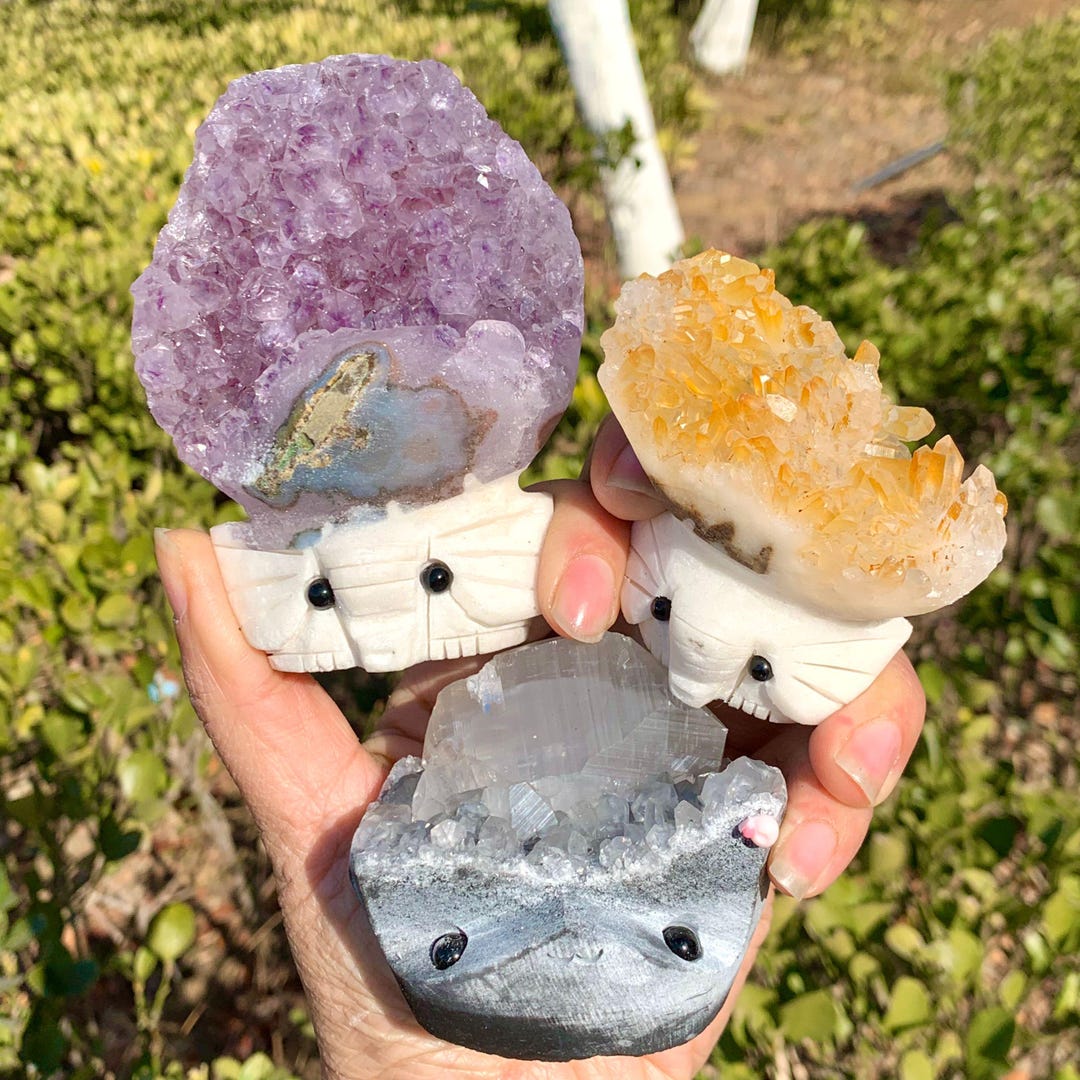 TOP Hand Carved Amethyst Rabbit Hedgehog Cluster Mystery Buddies ...