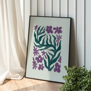 Impresión de arte floral, cartel floral ilustrado, obra de arte botánica, arte digital estético, IMPRIMIBLE