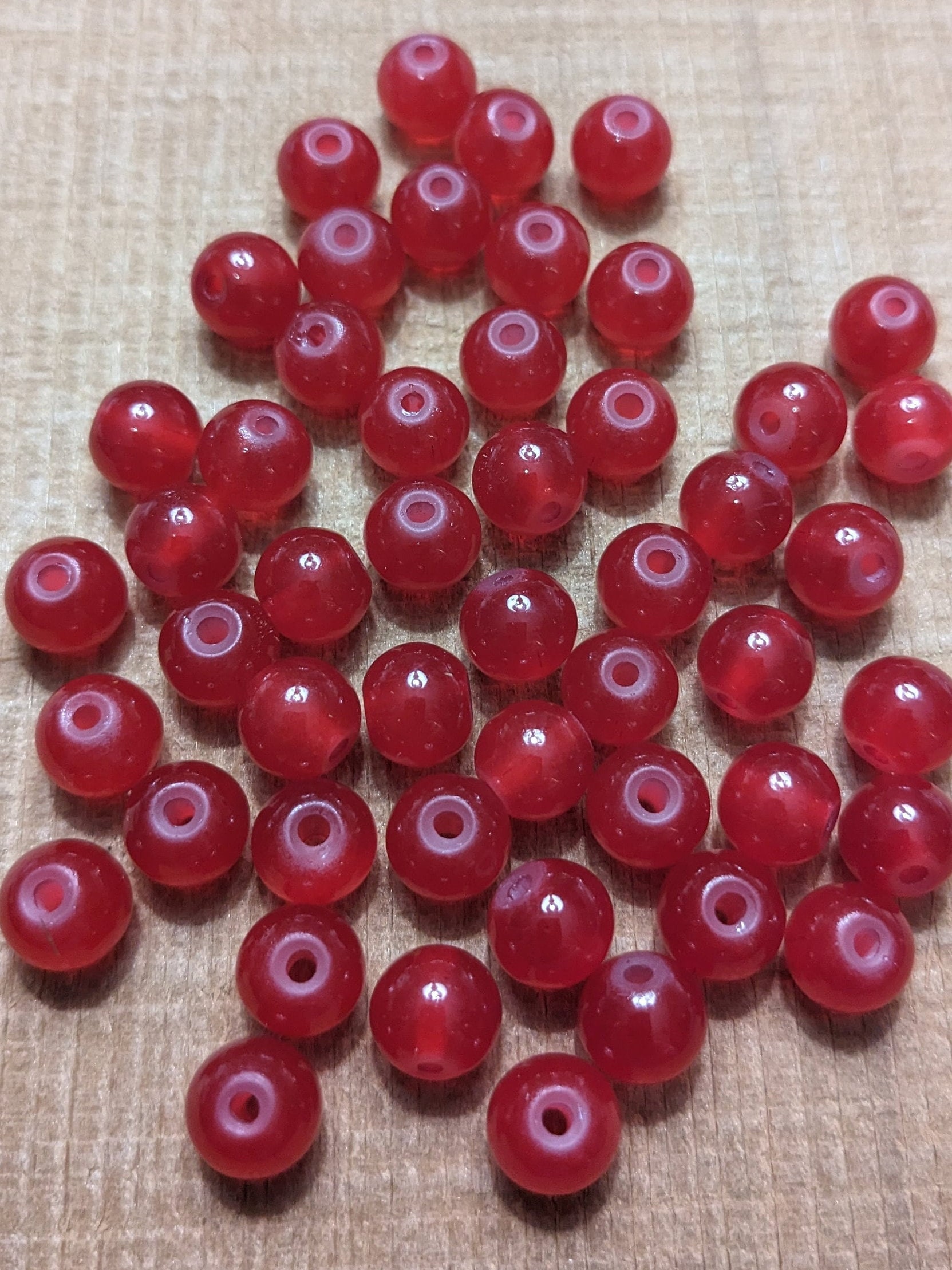 Fishing Beads Glass Premium Trout Beads, Steelhead Beads, Salmon Beads 8mm  Red 