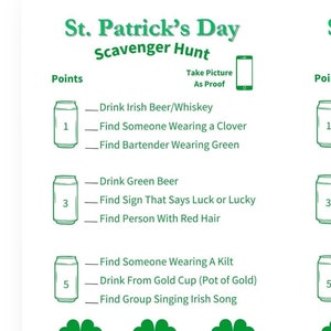 St. Patrick’s Day Bar Crawl Scavenger Hunt | Fun Drinking Game | Printable Digital Download