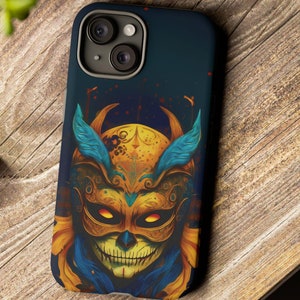 Masked Skull Warrior Phone Case Vibrant Gothic Fantasy Art - Protective Cover for iPhone 8 X XR 11 12 13 14 15 16 Pro Max Mini Unique Design