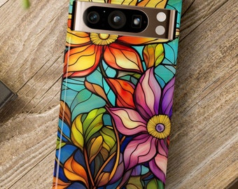 Stained Glass Floral Phone Case – Vibrant Cover for Google Pixel
