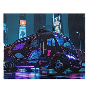 Cyberpunk Truck Puzzle 120, 252, 500 Pieces - Futuristic Neon City Night Scene - Perfect for Puzzle Lovers & Sci-Fi Fans!