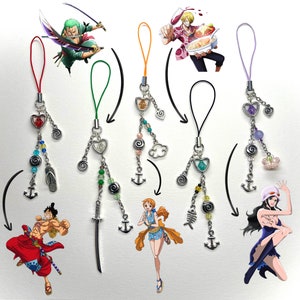 Accessoire de charme de téléphone inspiré de manga anime One Piece, Monkey D Luffy, Zoro Roronoa, Nami, Nico Robin, Vinsmoke Sanji, porte-clés en une pièce