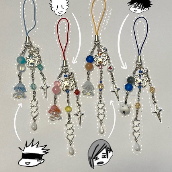 Jujutsu Kaisen anime manga phone charm accessory, Satoru Gojo, Yuji Itadori, Megumi Fushigoro, Nobara Kugisaki, jjk