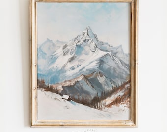 Mountain Peak Printable Wall Art, Alpine Landscape Winter Snow Scene, Large Nature Wall Art, Rustic Cabin Decor, Wilderness Scene | 316