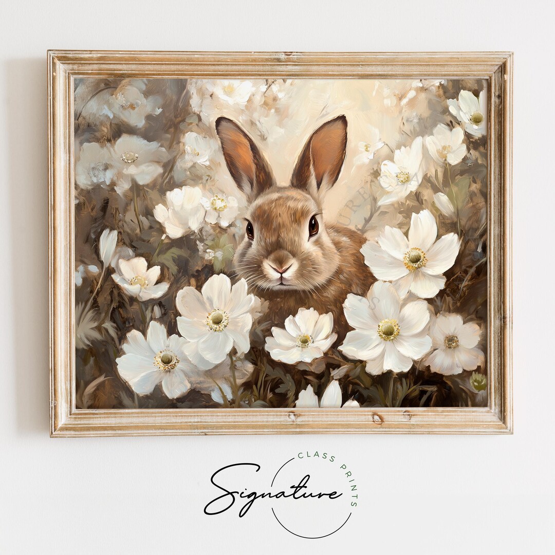 Bunny Peeking Through Spring Flowers - Easter PRINTABLE, Cottagecore ...