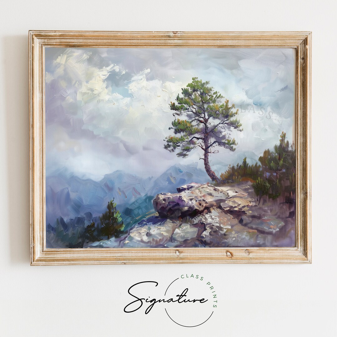 Printable Solitary Pine Tree on Rocky Mountain Ridge - Nature Wall Art ...
