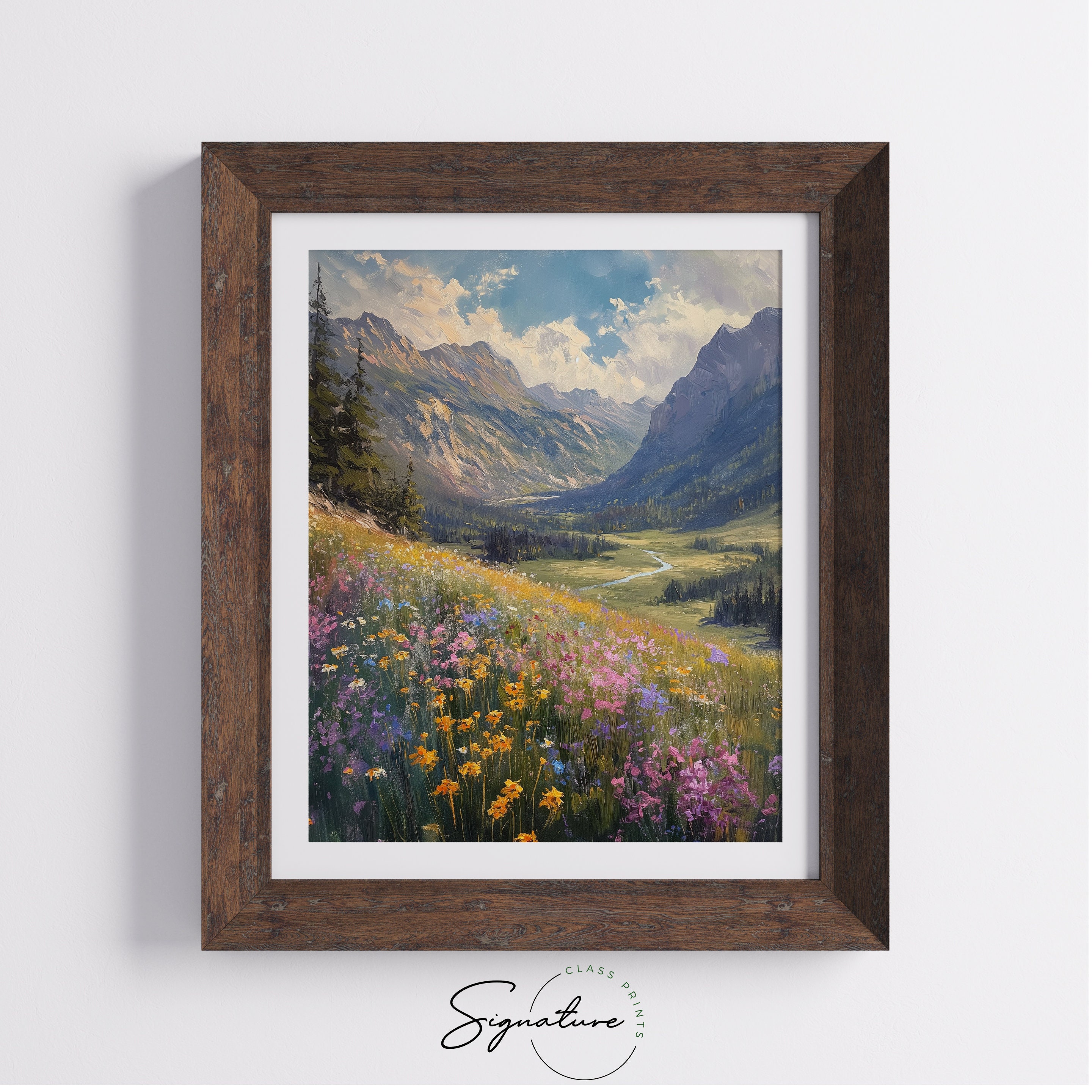 Printable Alpine Valley in Spring Wall Art - Colorful Wildflower