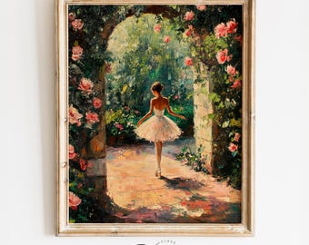 絵画 。壁掛け絵【神聖なヨーロッパの荘園でバラの花を楽しむ少女と魅力的な黒猫】 春の緑豊かなバラ園 - ロマンチックなビクトリア朝の風景、コテージ